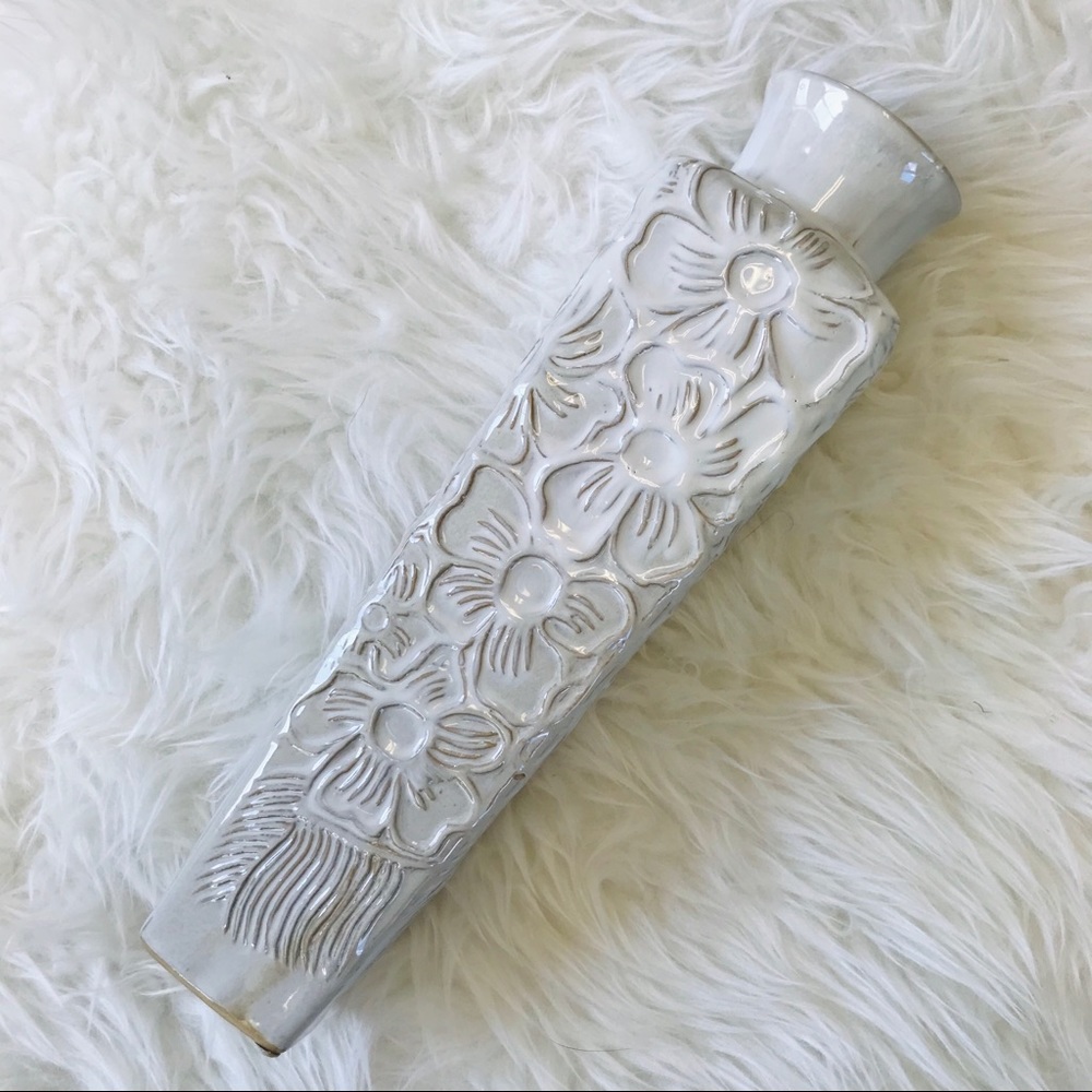 Floral White Glazed Pottery Vase